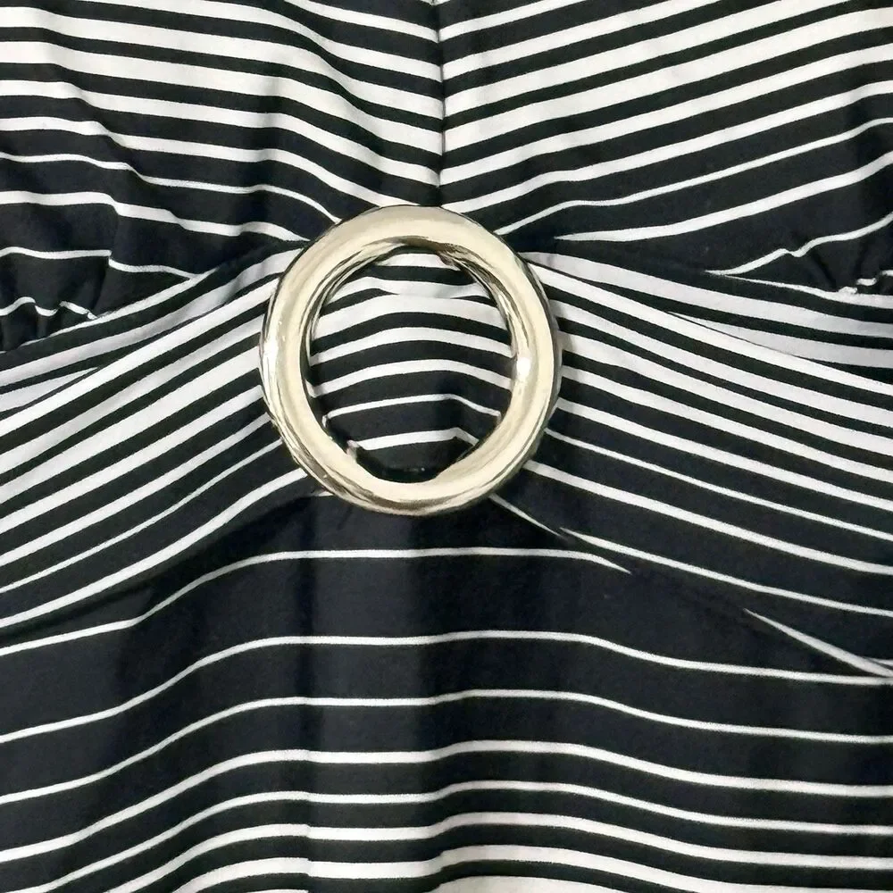 Addition Elle Black & White Striped Tankini Top | Floral Design | XL